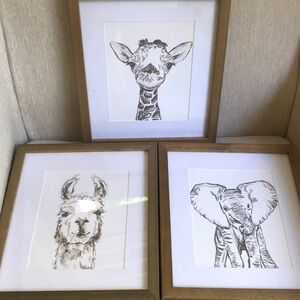 Art: THREE framed animal prints!